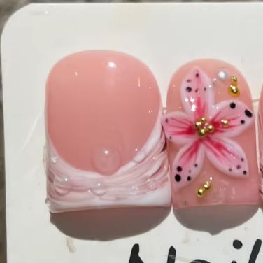 Nail Art Pink Cat Eye - 10Pcs/set Kuku Palsu Pendek Warna Pink