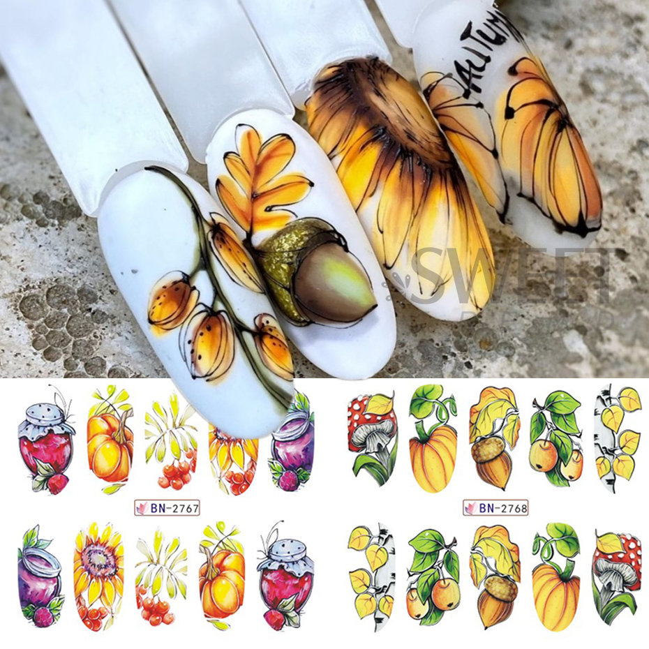 12 buah musim gugur stiker kuk - Nail Art France ulasan dan harga