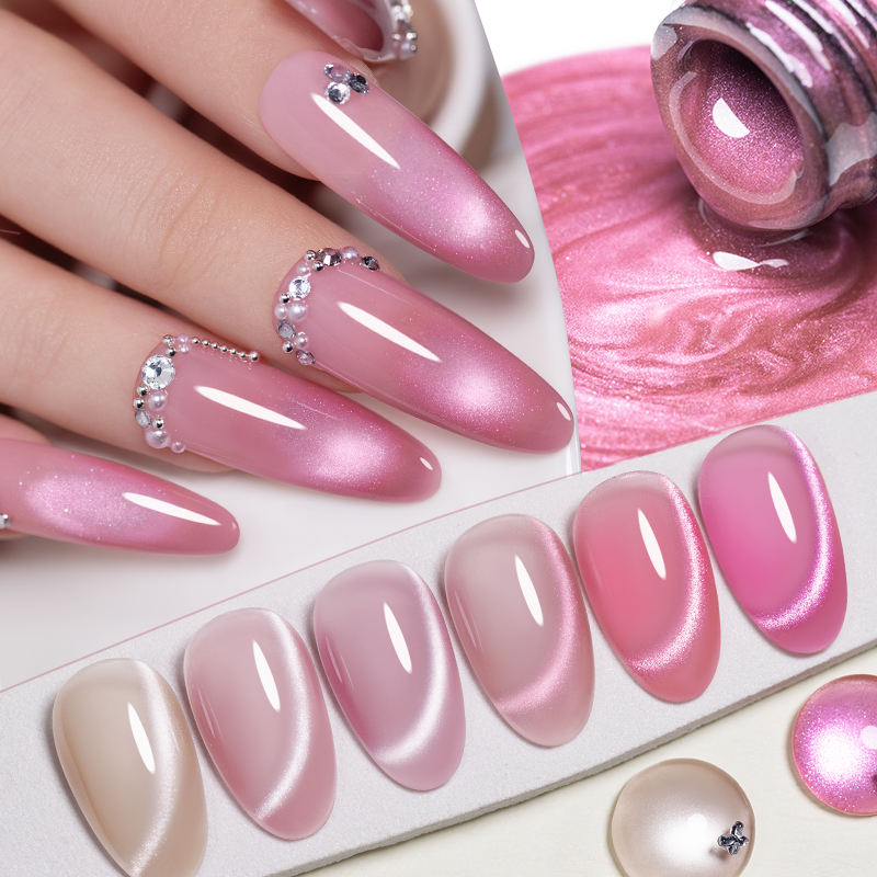 7.5ML Cherry Pink Jelly Glass  - Nail Art Pink Cat Eye ulasan dan harga
