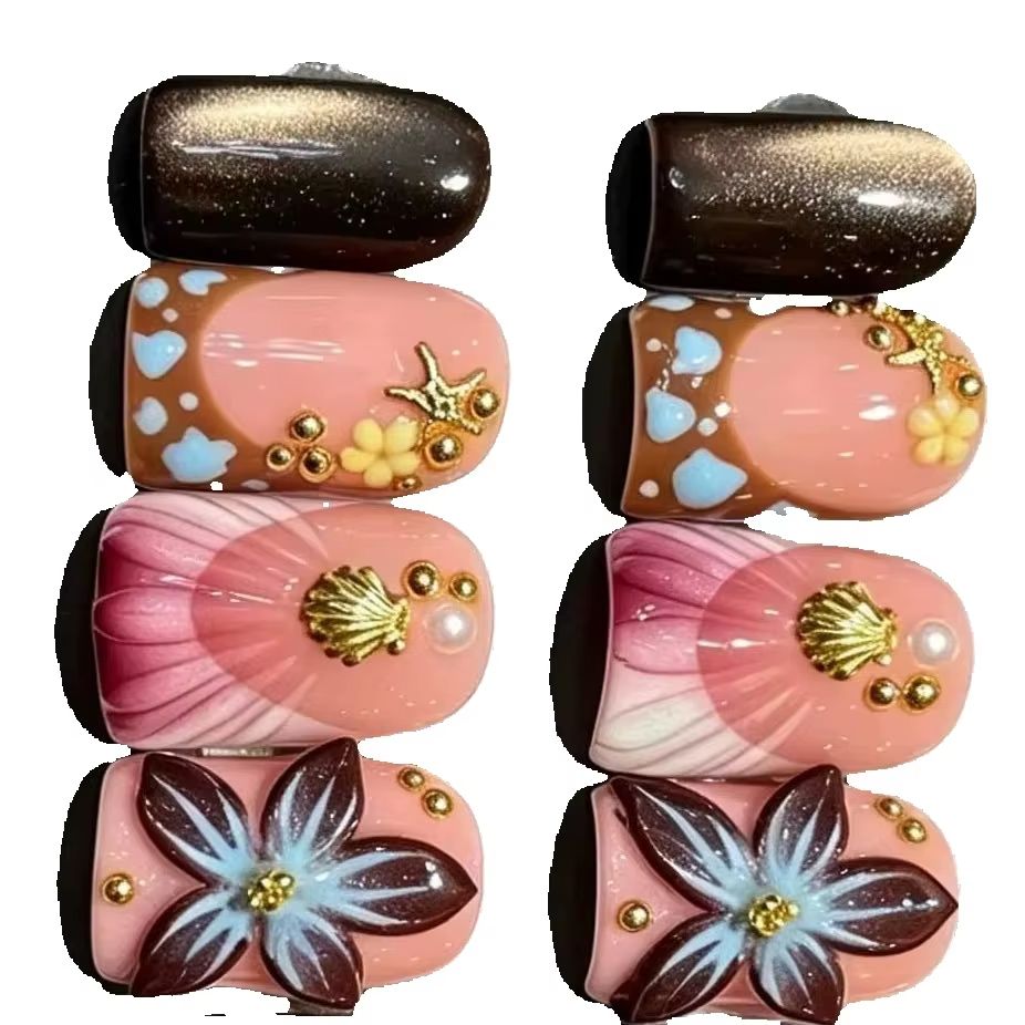 10Pcs/set Kuku Palsu Pendek Wa - Nail Art Pink Cat Eye ulasan dan harga