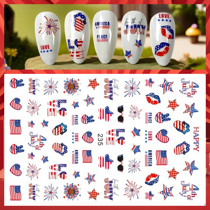 1 Lembar Stiker Kuku 4 Juli Ha - Nail Art France ulasan dan harga
