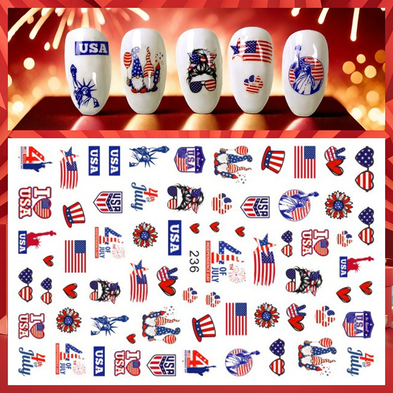 1 Lembar Stiker Kuku 4 Juli Ha - Nail Art France ulasan dan harga
